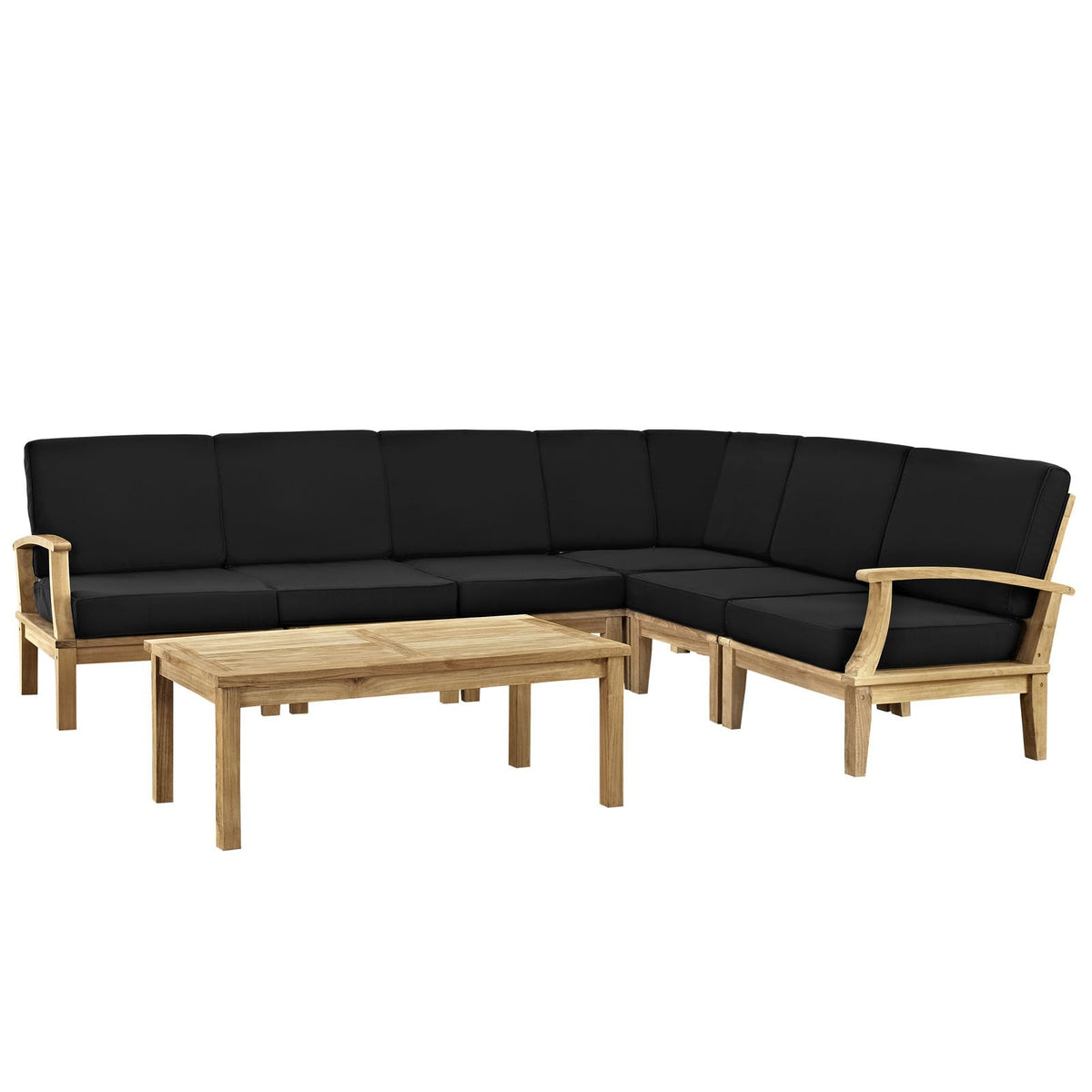 Lexmod Marina 7-Piece Outdoor Patio Teak Sofa Set, Natural Black