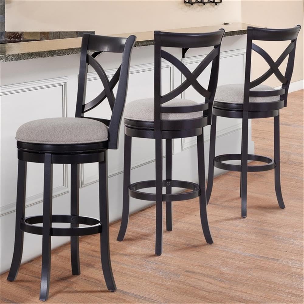 American Woodcrafters Belmont Black X-Back Swivel Solid Wood 30-Inch Seat Height Bar Stool