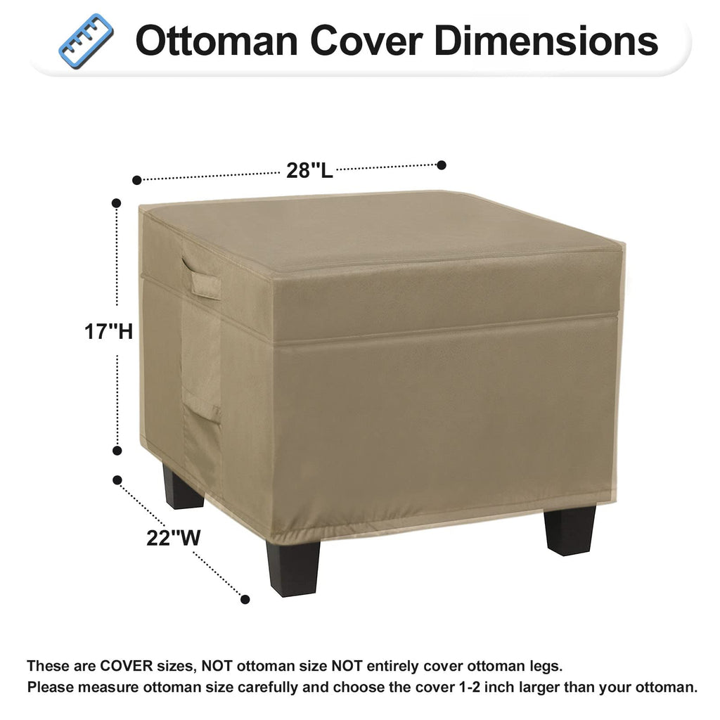 Outdoorlines Outdoor Waterproof Patio Ottoman Covers - Rectangle Uv-Proof Patio Side Table Cover Windproof Heavy-Duty Furniture Covering Protector 28L X 22W X 17H Inch, Camel