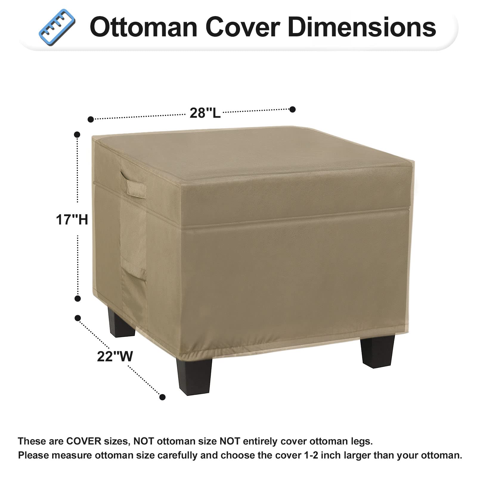 Outdoorlines Outdoor Waterproof Patio Ottoman Covers - Rectangle Uv-Proof Patio Side Table Cover Windproof Heavy-Duty Furniture Covering Protector 28L X 22W X 17H Inch, Camel