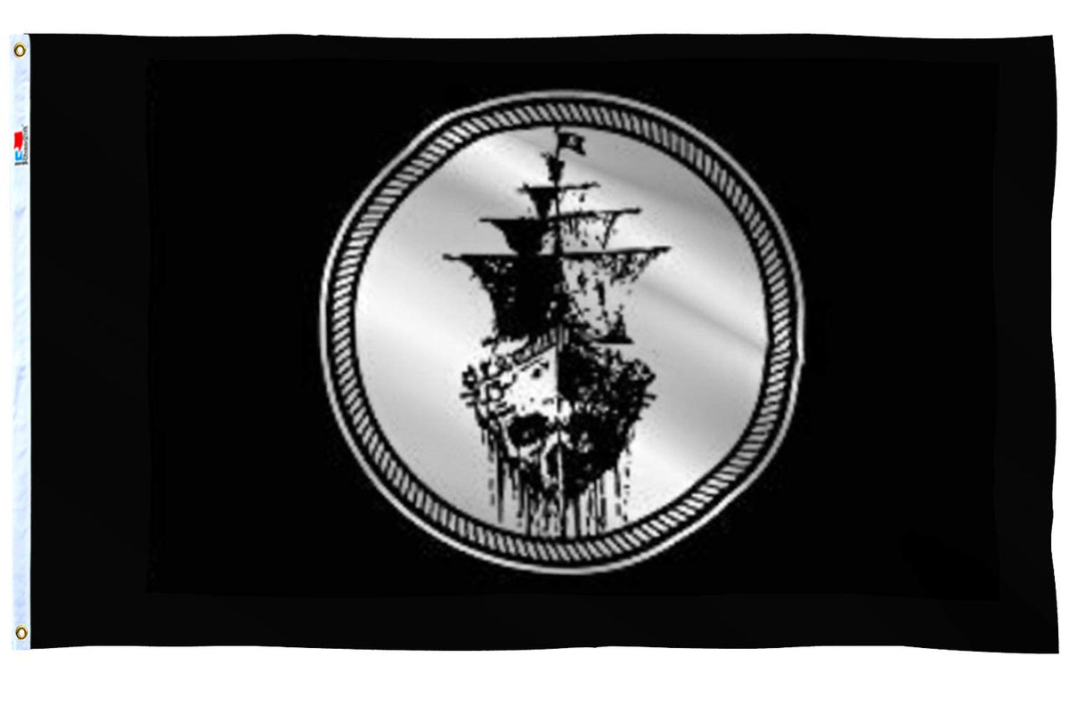 Premium Ghost Pirate Ship Flag Large 3X5 Ft, Moderate Outdoor/Indoor Both Sides 100D Smooth Silk-Brass Grommets For Easy Display