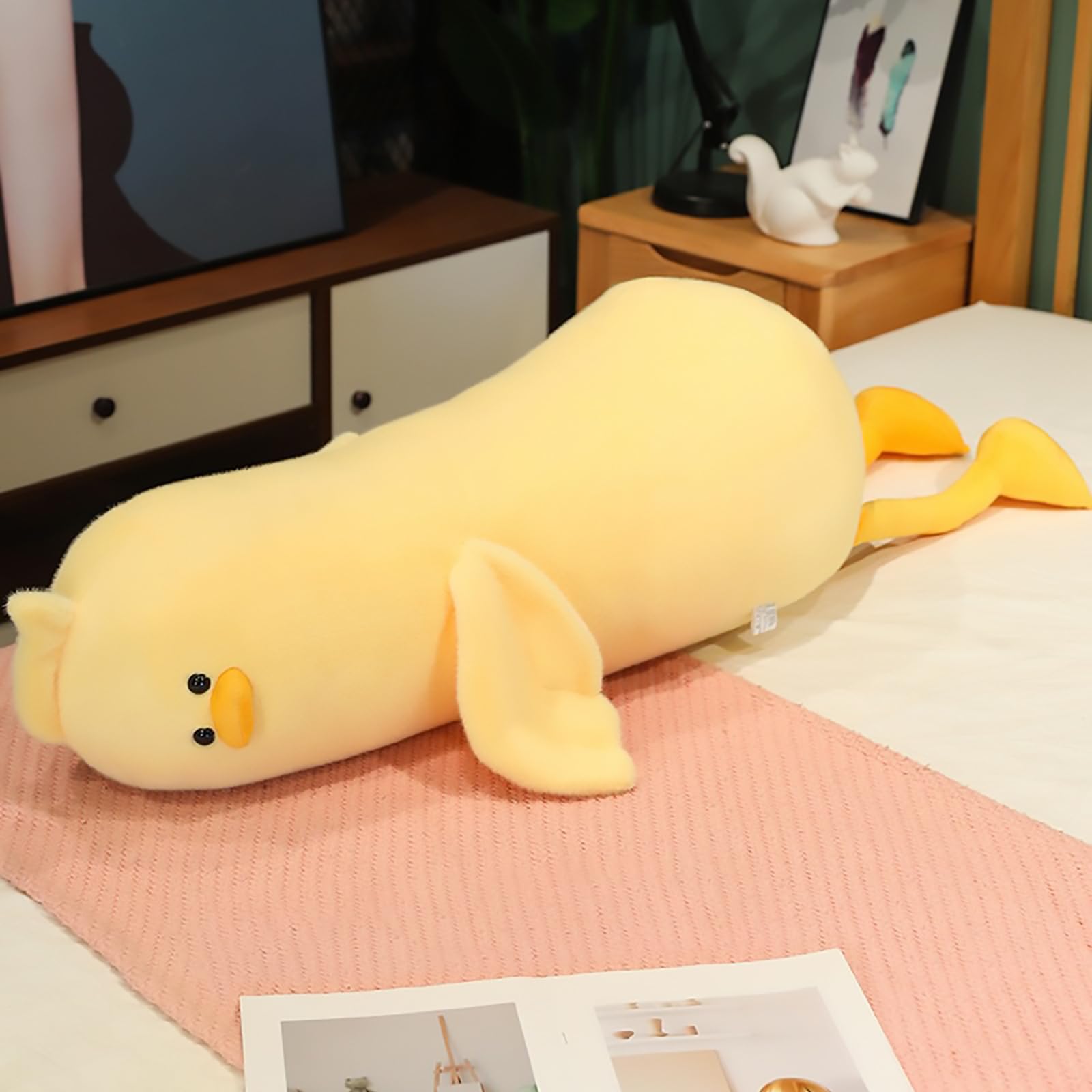 Peach Cat Long Duck Plush Pillow Cute Duck Stuffed Animal Toy Gift For Kids Girls Boys Yellow 32.2'