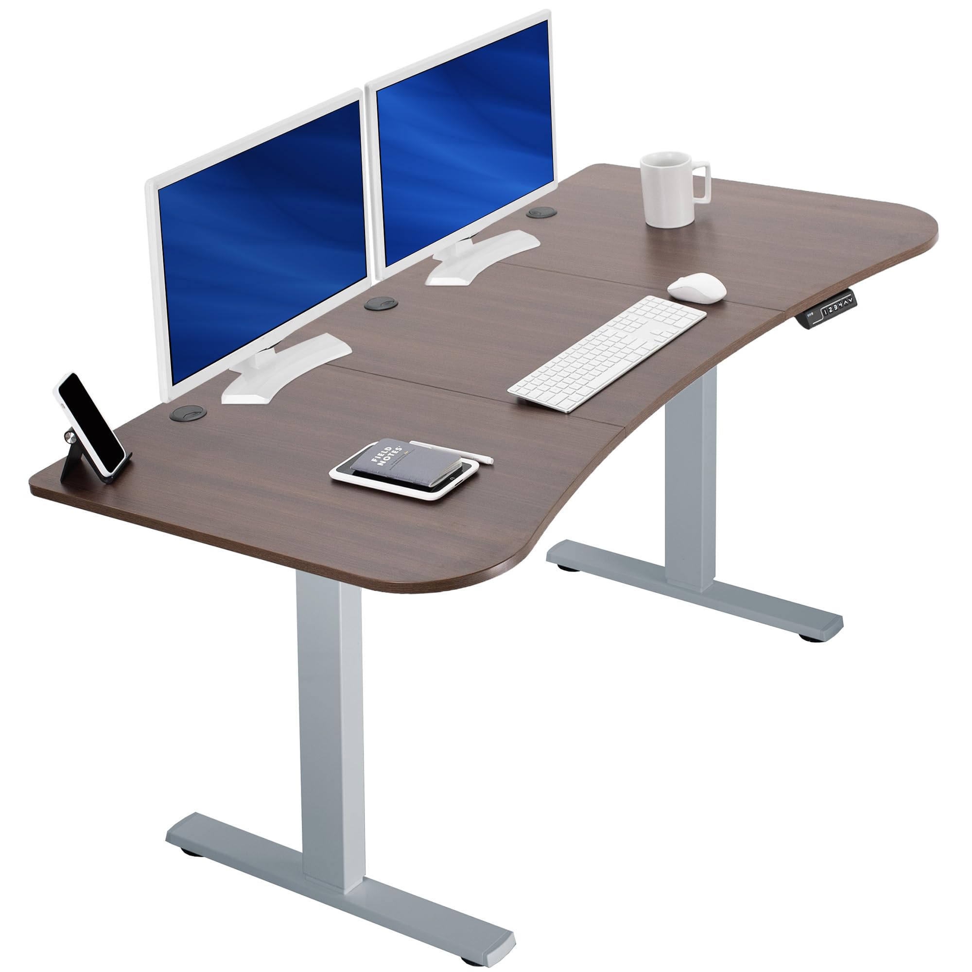 VIVO Electric 63 x 32 in Standing Desk, Memory Height Adjustment, 1B Series, Holds 220 lbs, Dark Walnut Top Gray Frame, DESK-KIT