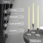 Candwax Ivory Taper Candles 12 Inch Dripless - Set Of 12 Tapered Candles Ideal As Dinner Candles - Smokeless And Unscented Taper