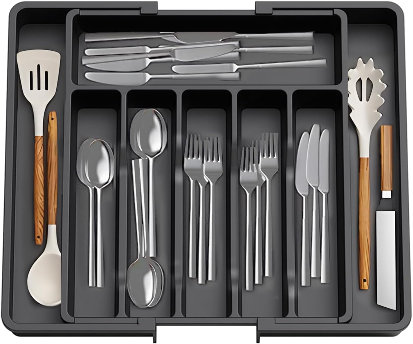 Earthcone Utensil Holder, Kitchen Cooking Cutlery Organizer Tray Divider Expandable Drawer Organizer Storage Box For Spoons, For