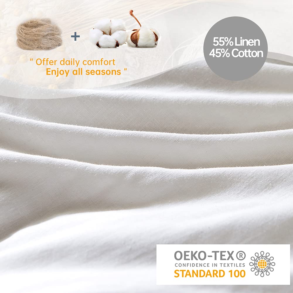 Simple&Opulence French Linen Duvet Cover Set 88'' X 92''- 3 Pieces (1 Comforter Cover,2 Pillowcases)- Natural Flax Cotton Blend-
