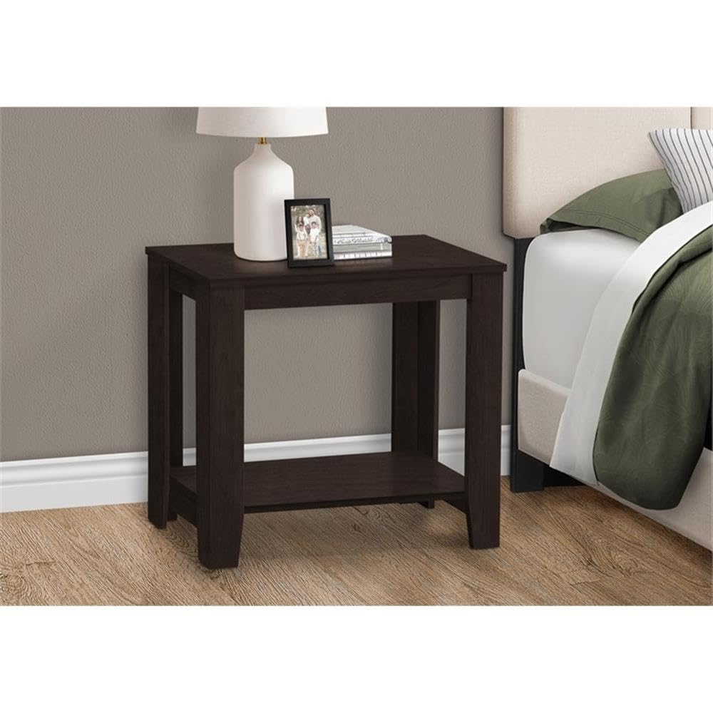 Monarch Specialties I Accent End Side-Lamp Table With Shelf, 24&quot; X 12&quot; X 22&quot;, Cappuccino