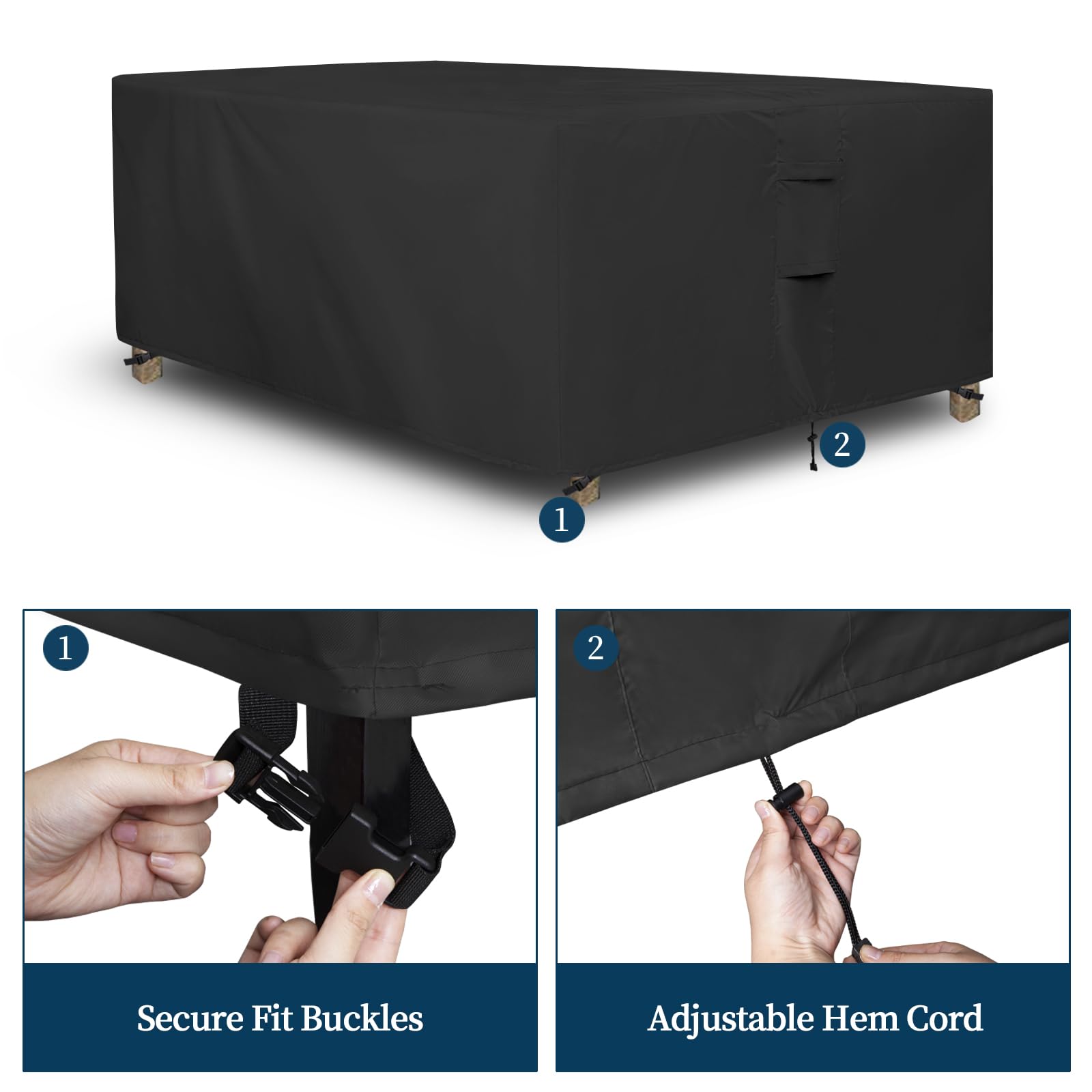 Easy-Going Rectangle Patio Furniture Cover Waterproof Outdoor Dining Table And Chair Cover Anti-Uv Outside Sectional Sofa Set Covers (74'L X 47'W X 28'H, Black)