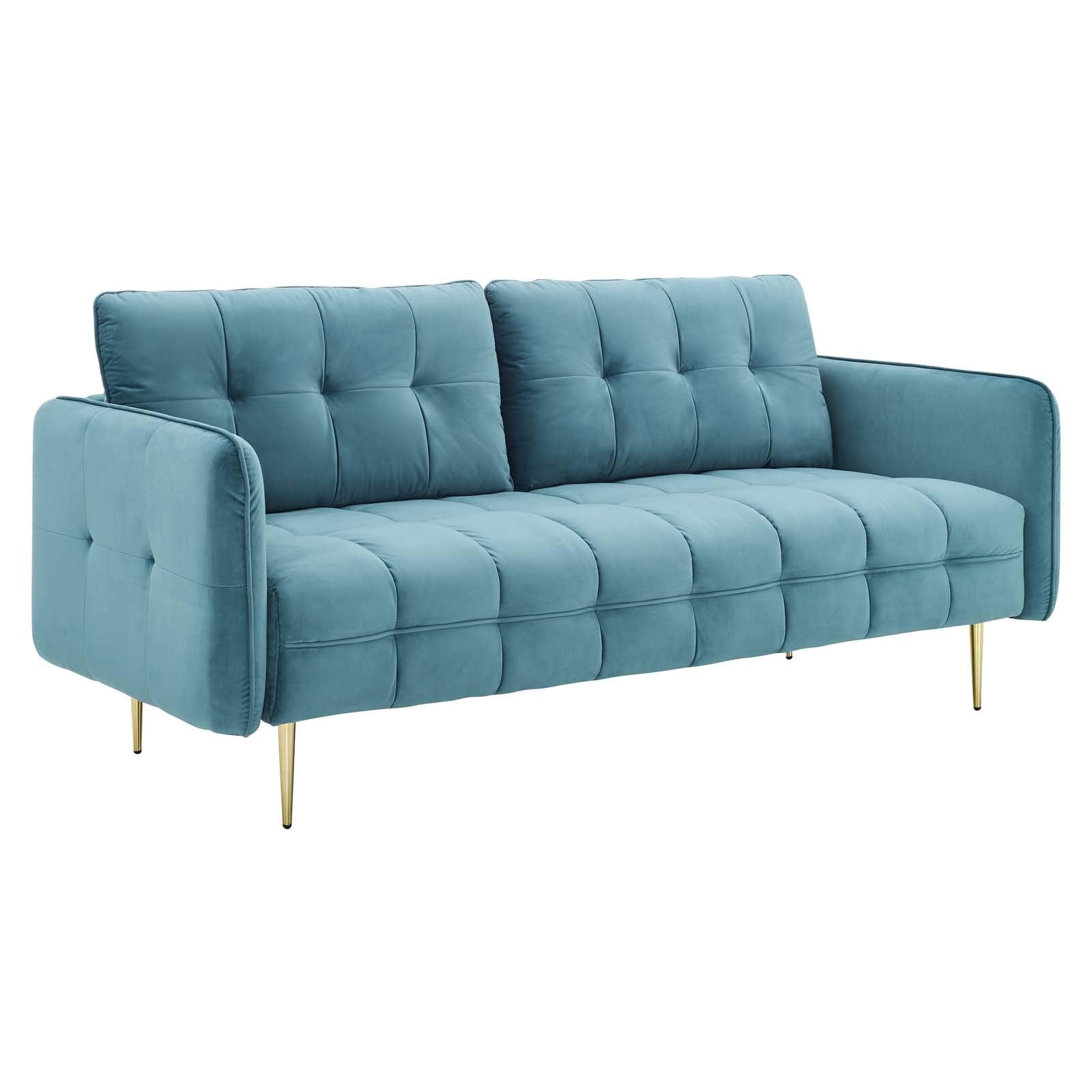 Modway Cameron Tufted Performance Velvet Sofa In Sea Blue