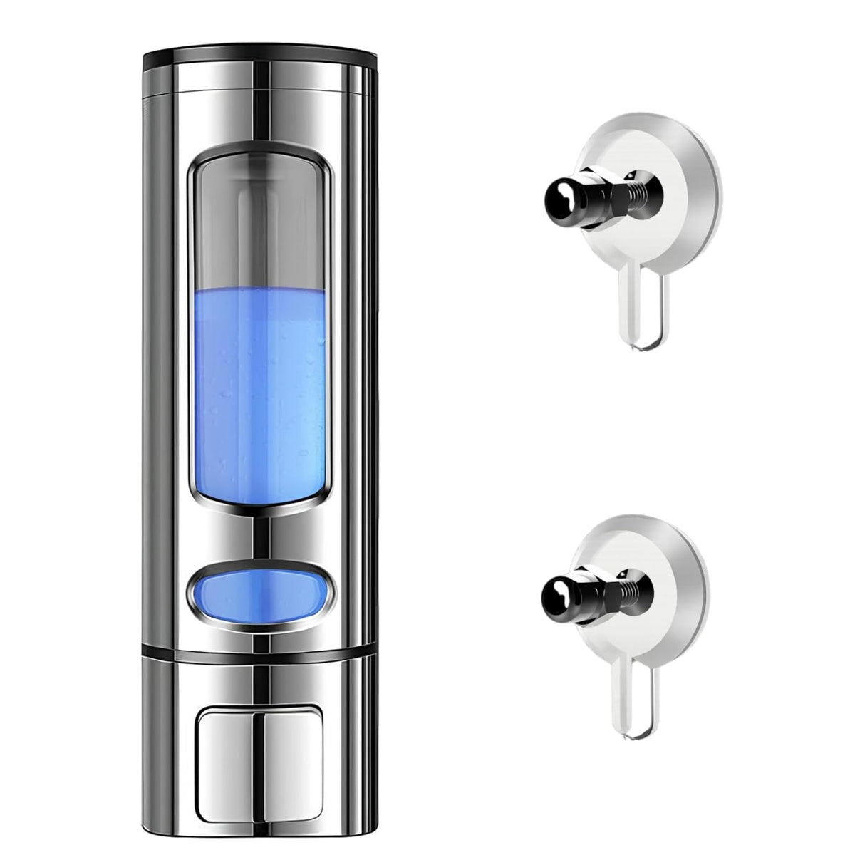 Metwin Wall Mounted Liquid Soap Dispenser with Adhesive Hooks  400ml Shampoo & Lotion Dispenser | Manual Push Button | Bathroom