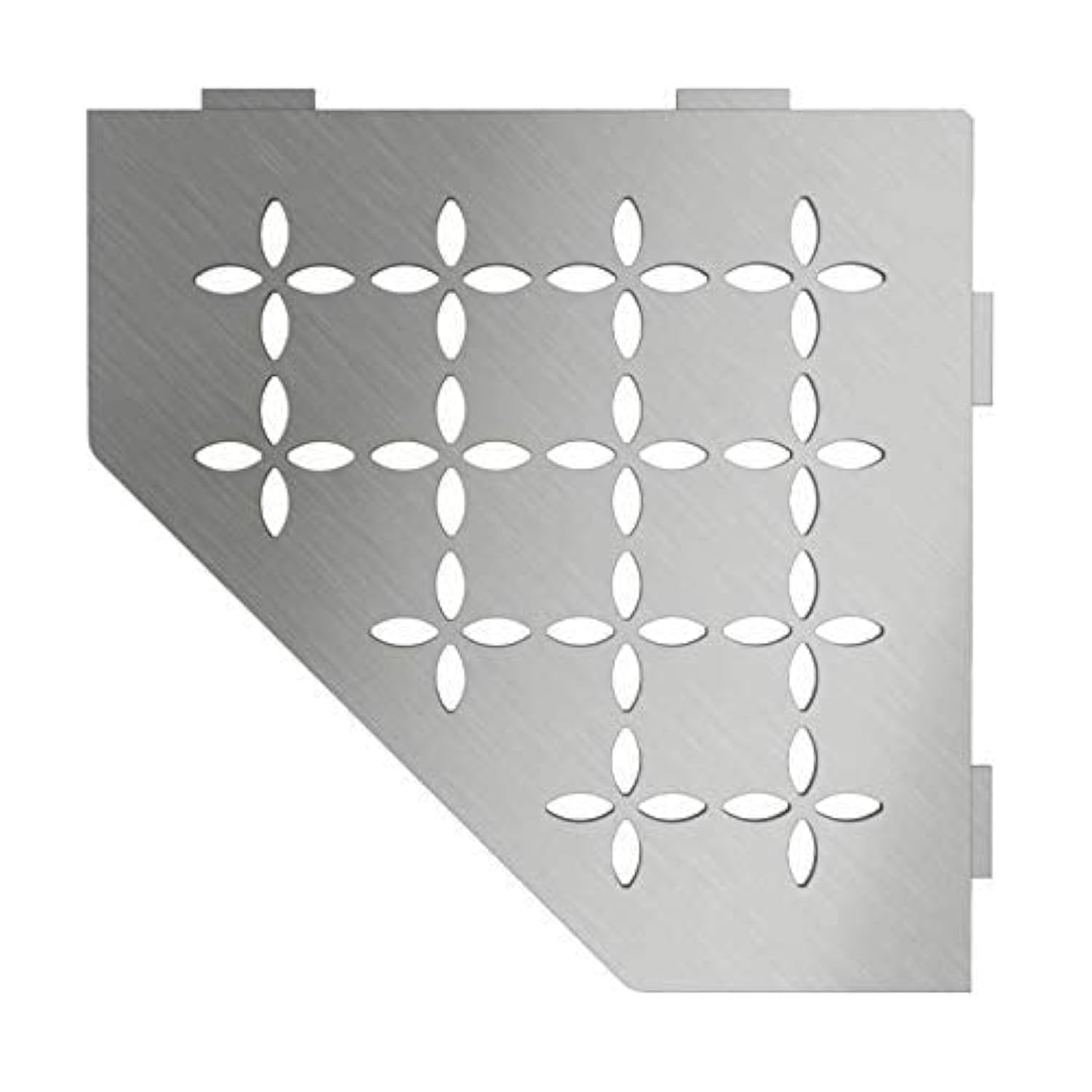 Schluter Pentagonal Corner Shelf for Tiled Walls - Floral Design, Stainless Steel Material, Brushed Stainless Steel Finish, 3/32