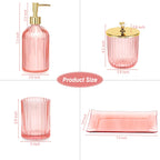 Jenseits Pink Bathroom Accessories Set, 4 Pcs Glass Bathroom Accessory Sets, Soap Dispenser, Toothbrush Holder, Qtip Holder, Van