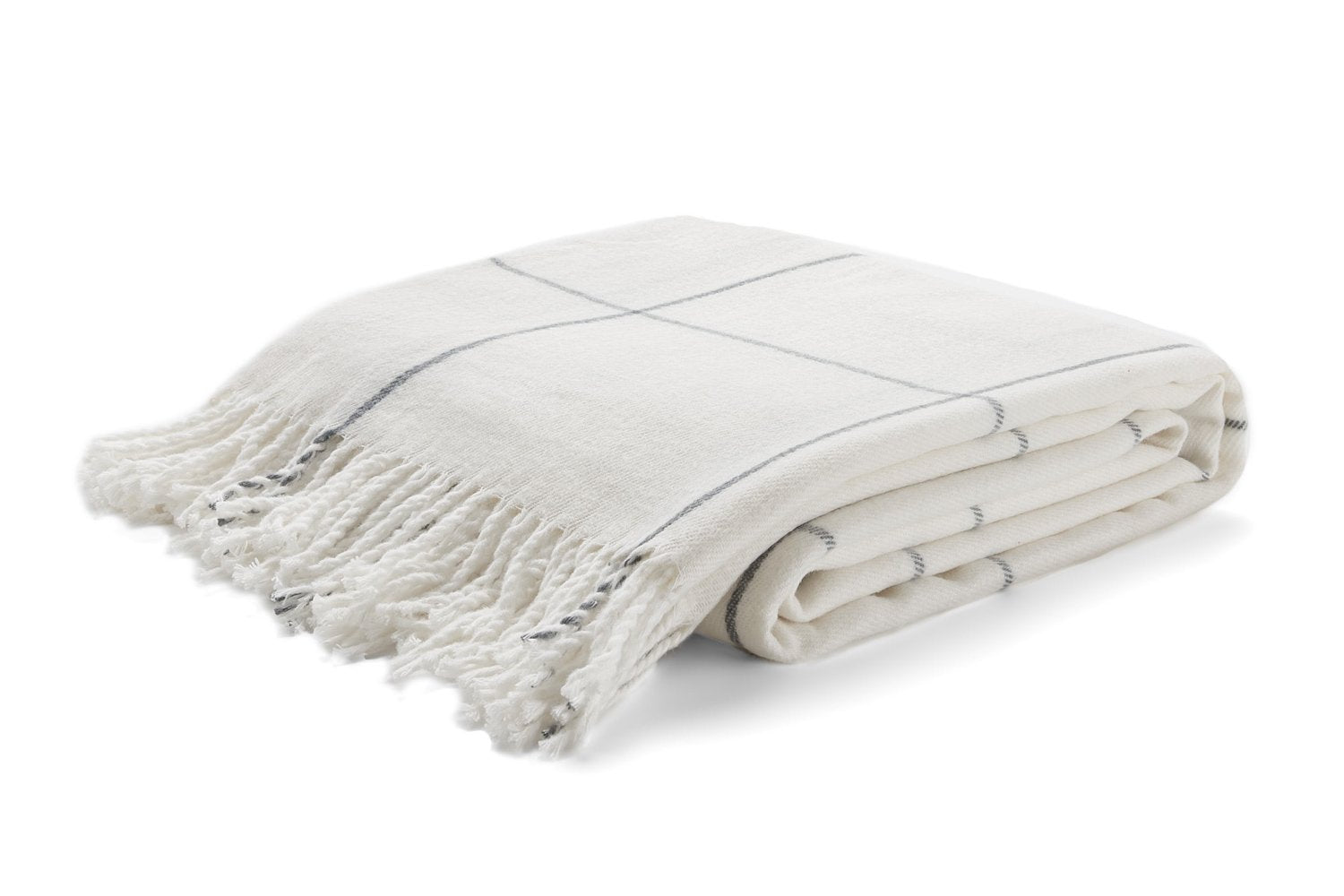 Arus Acrylic Highlands Collection Queen Size Tartan Plaid Design Throw Blanket Off-White, 60X80 Inches