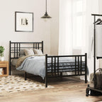 vidaXL Single Metal Bed Frame - Black, Steel Construction, Central Leg Support, Headboard, Footboard, Underbed Storage Space