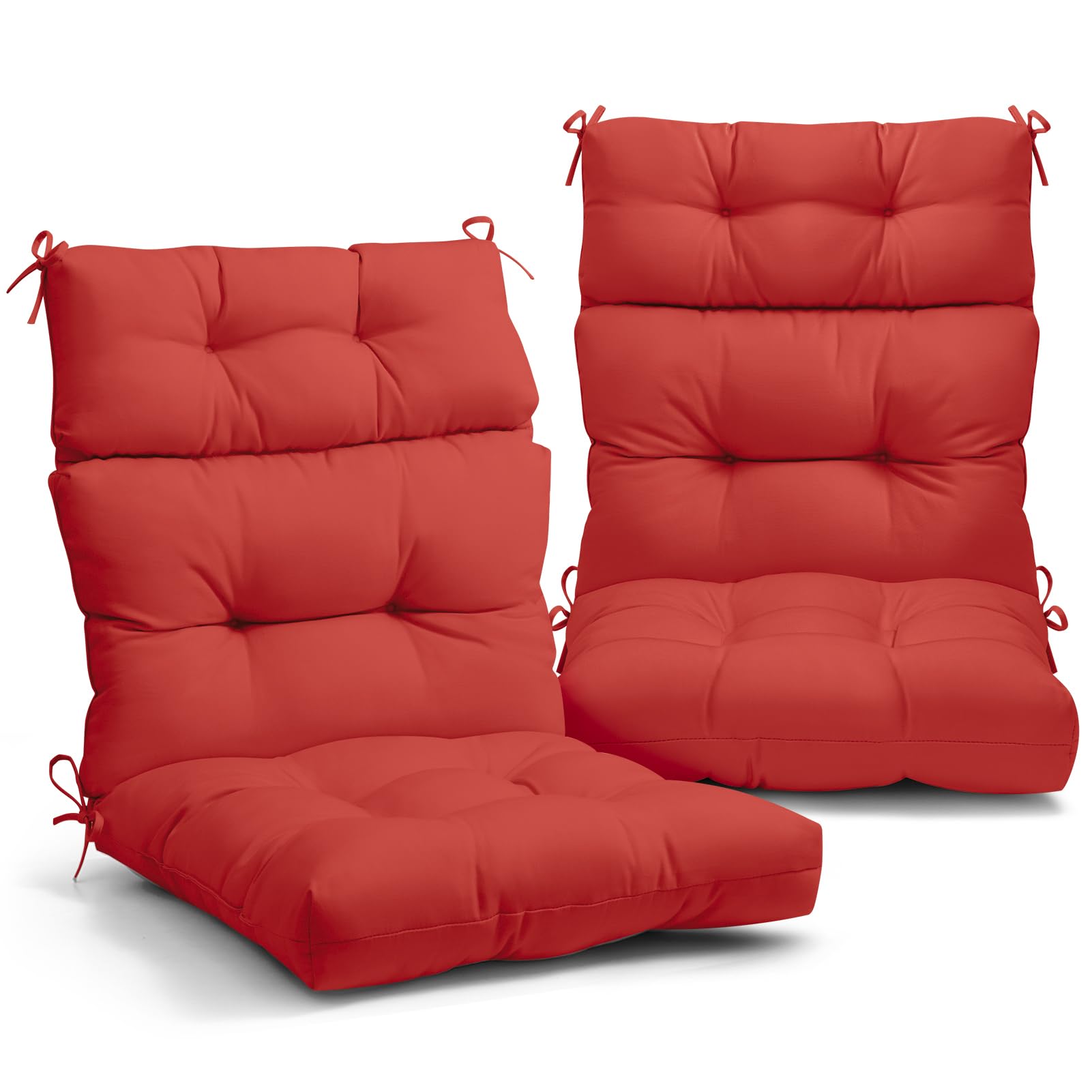Eagle Peak Tufted Outdoor/Indoor High Back Patio Chair Cushions, Set Of 2, 46' X 22', Bright Red