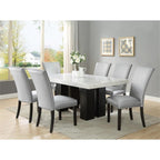 Camila Marble Top Rectanglular 7 Piece Dining Set in Silver