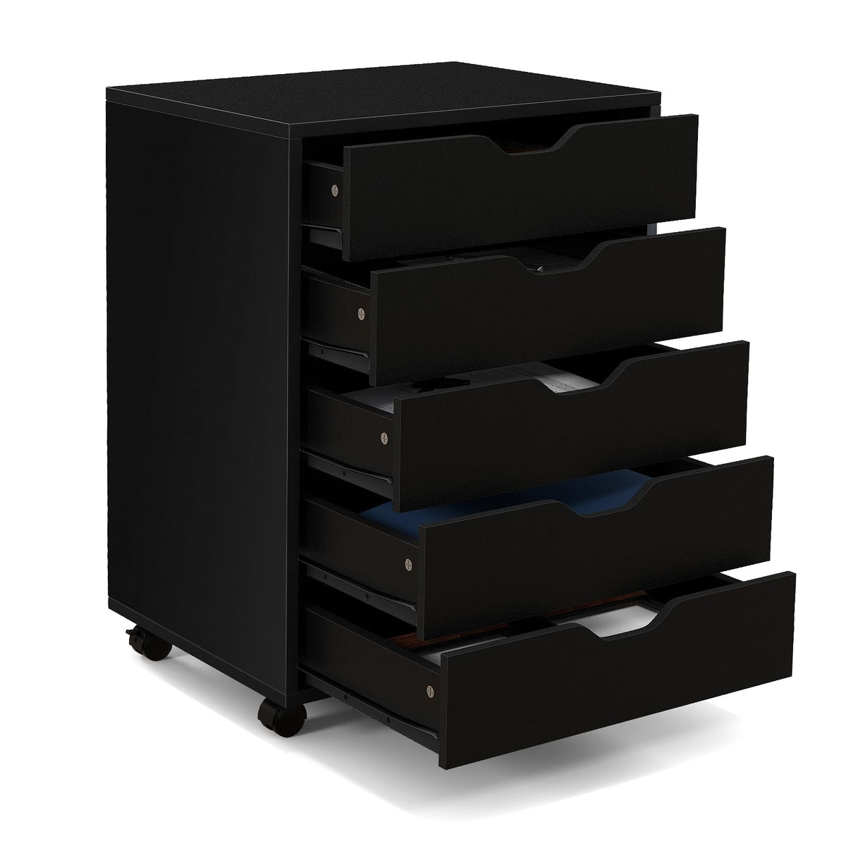 Silkydry 5 Drawers File Cabinet, Vertical Filing Cabinet For Home Office, Mobile Under Desk Office Storage Cabinet With Wheels, Modern Chest Of Drawers For Bedroom (Black, 5 Drawers)