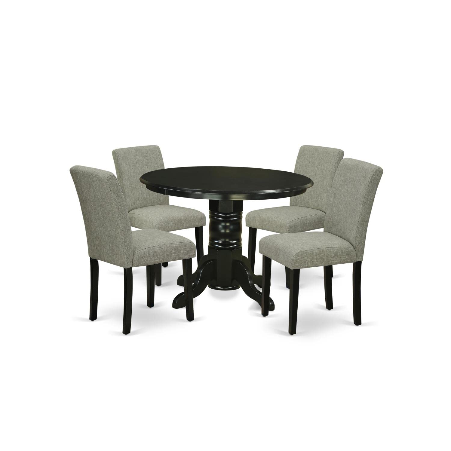 East West Furniture Shab5-Blk-06 5 Piece Modern Dining Table Set Includes A Round Kitchen Table With Pedestal And 4 Shitake Linen Fabric Parsons Dining Chairs, 42X42 Inch, Black