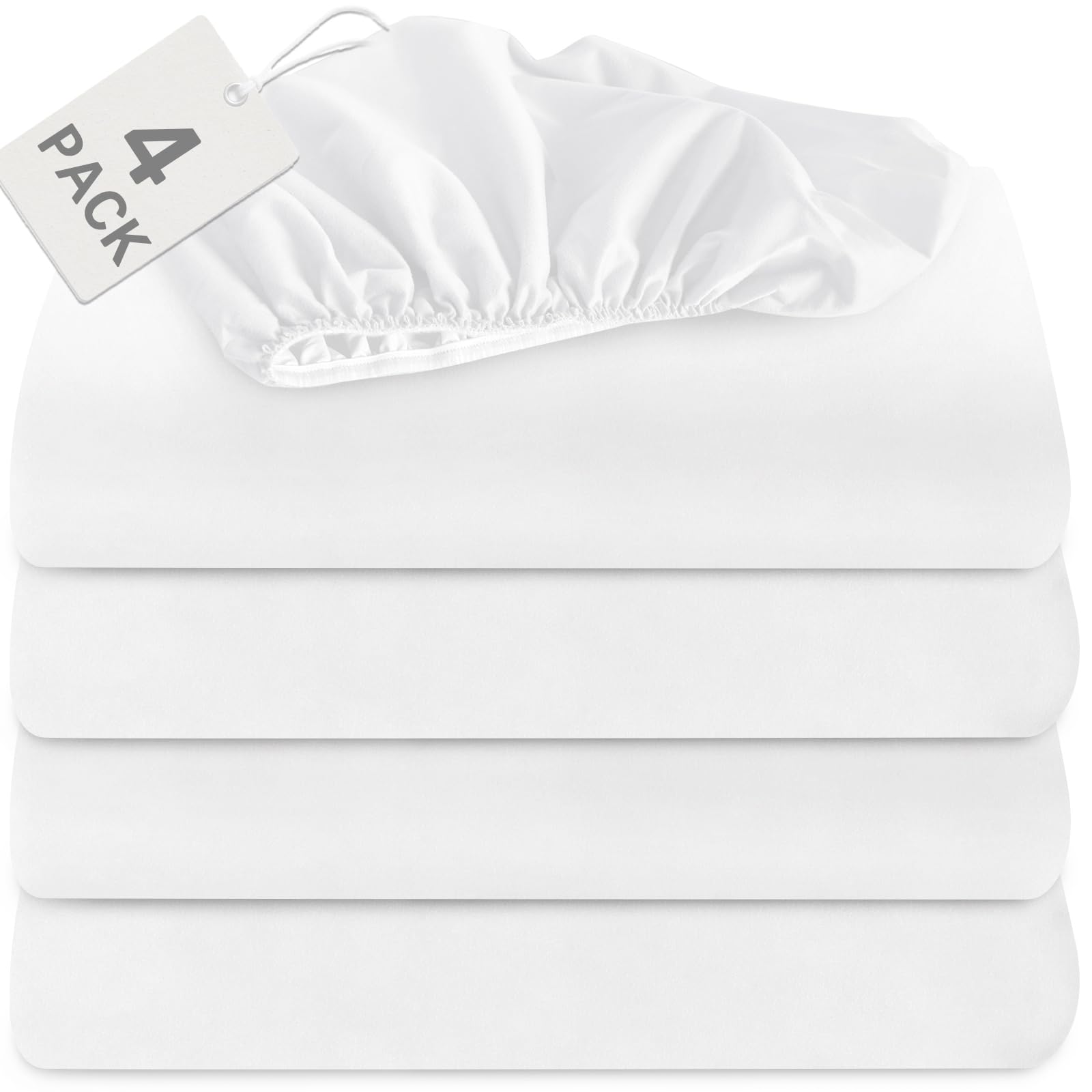 Biloban Twin Fitted Sheet 4 Pack, Twin Bedding Fitted Sheets Only With Deep Pocket Up To 14'', Bottom Sheet, Shrinkage & Stain R