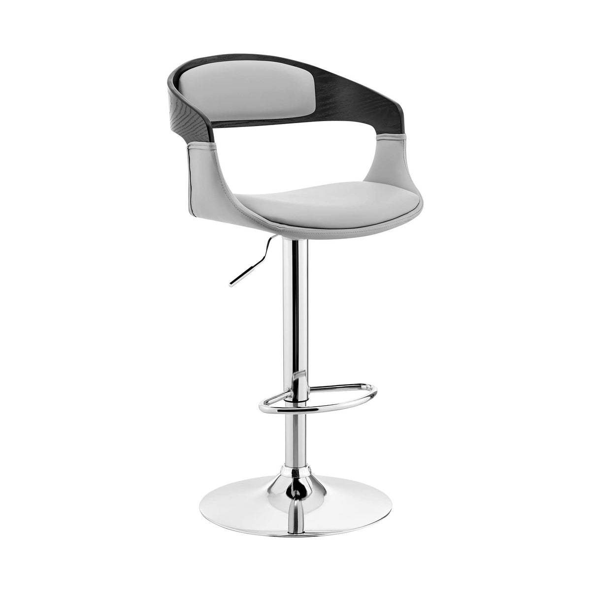 HomeRoots Metal/Plywood/Faux Leather Gray Modern Upholstered & Chrome Base Bar Stool