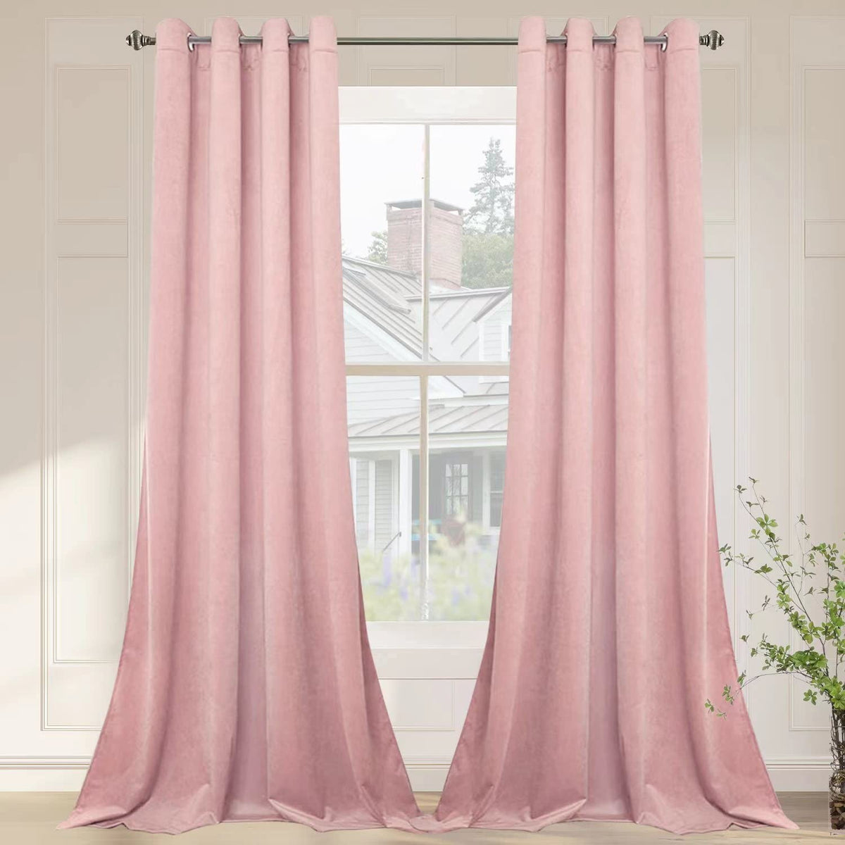 Smiletime Pink 120 In Long Velvet Curtains With Grommet, Thermal Insulated Super Soft Privacy Noise Reducing Light Blocking Velv