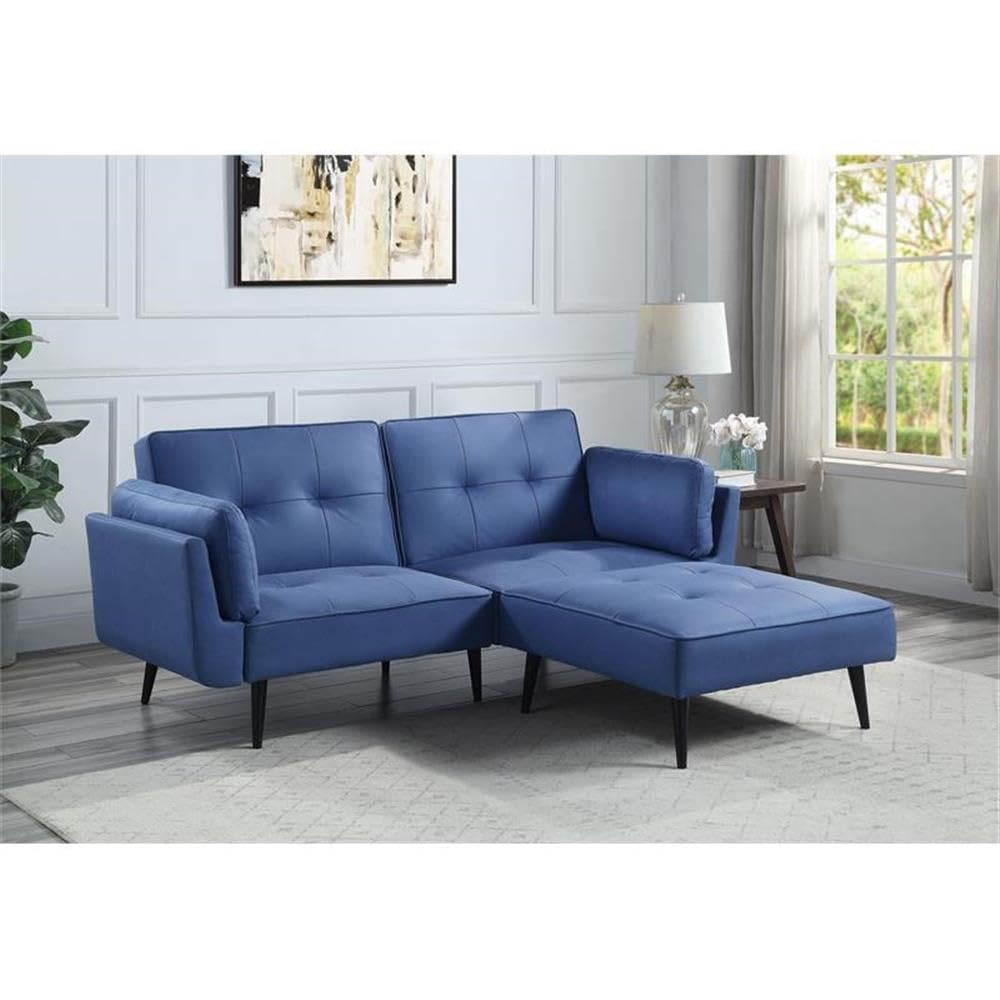 Acme Nafisa Upholstered Adjustable Sofa with Ottoman in Blue Fabric