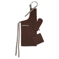 Encasa Xo Kitchen Apron With Oven Gloves & Potholder  Combo Set 100% Cotton  Heat Resistant | Dark Taupe & Beige (3 Pcs Set)