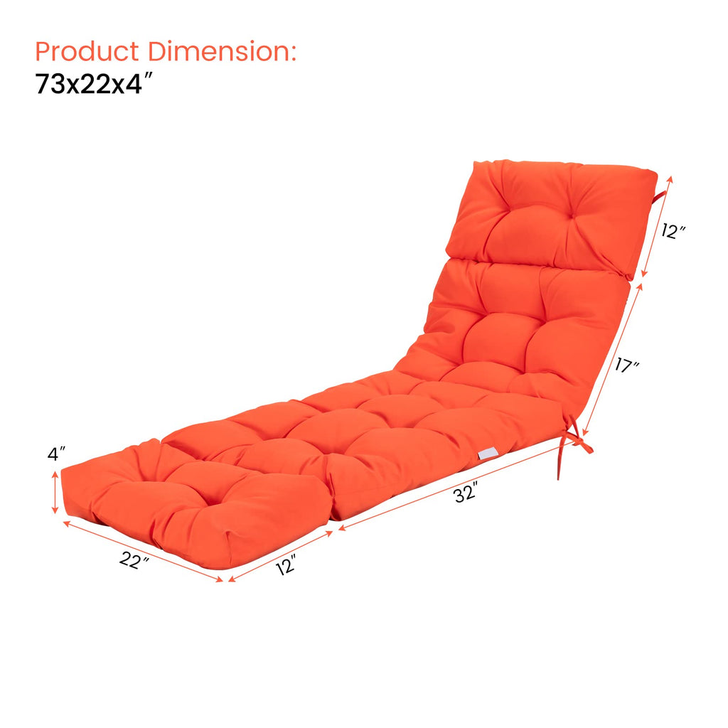 Chair, 72    X 22    X 4    Patio Chaise Lounge W/4 String Ties, Thickened Recliner Cushions, 1 Count (Pack Of 1), Orange