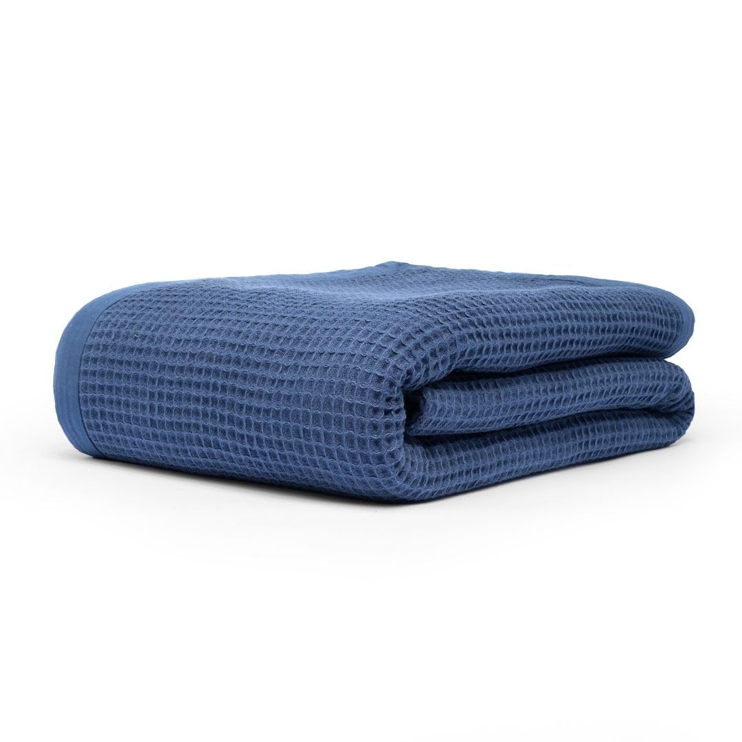9Threads Gots Certified Organic Cotton Waffle Weave Blanket, Queen Bed Blanket, 90'X90'Cozy Throw Blanket For Couch, Modern Ho