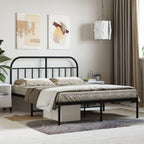 vidaXL Robust Metal Bed Frame with Headboard, Powder-Coated Steel Double Bed with Metal Slats and Maximum Storage Space, Black, Assembly Required