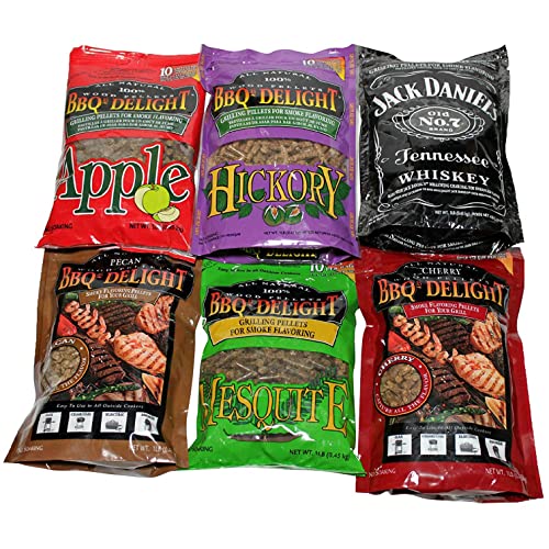 Bbqr'S Delight Wood Smoking Pellets - Super Smoker Variety Value Pack - 1 Lb. Bag - Apple, Hickory, Mesquite, Cherry, Pecan And