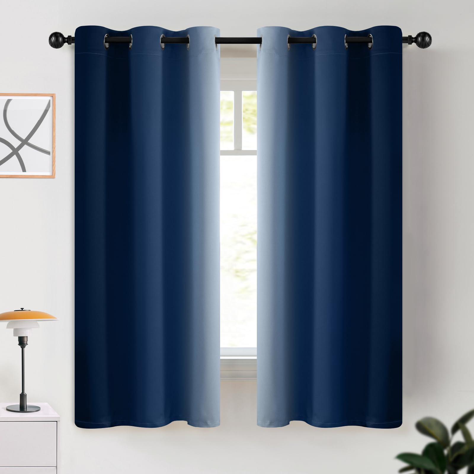 Cosviya Curtains & Drapes Ombre Blue Curtains 63 Inch Length 2 Panels Set, Grommet Room Darkening Light Blocking Insulated Therm