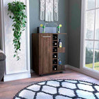 DEPOT E-SHOP Magda 32-inch Tall Bar Cart with Cabinet, 2 Interior Shelves, 2 Open Shelves, and 6 Wine Cubbies, Dark Walnut