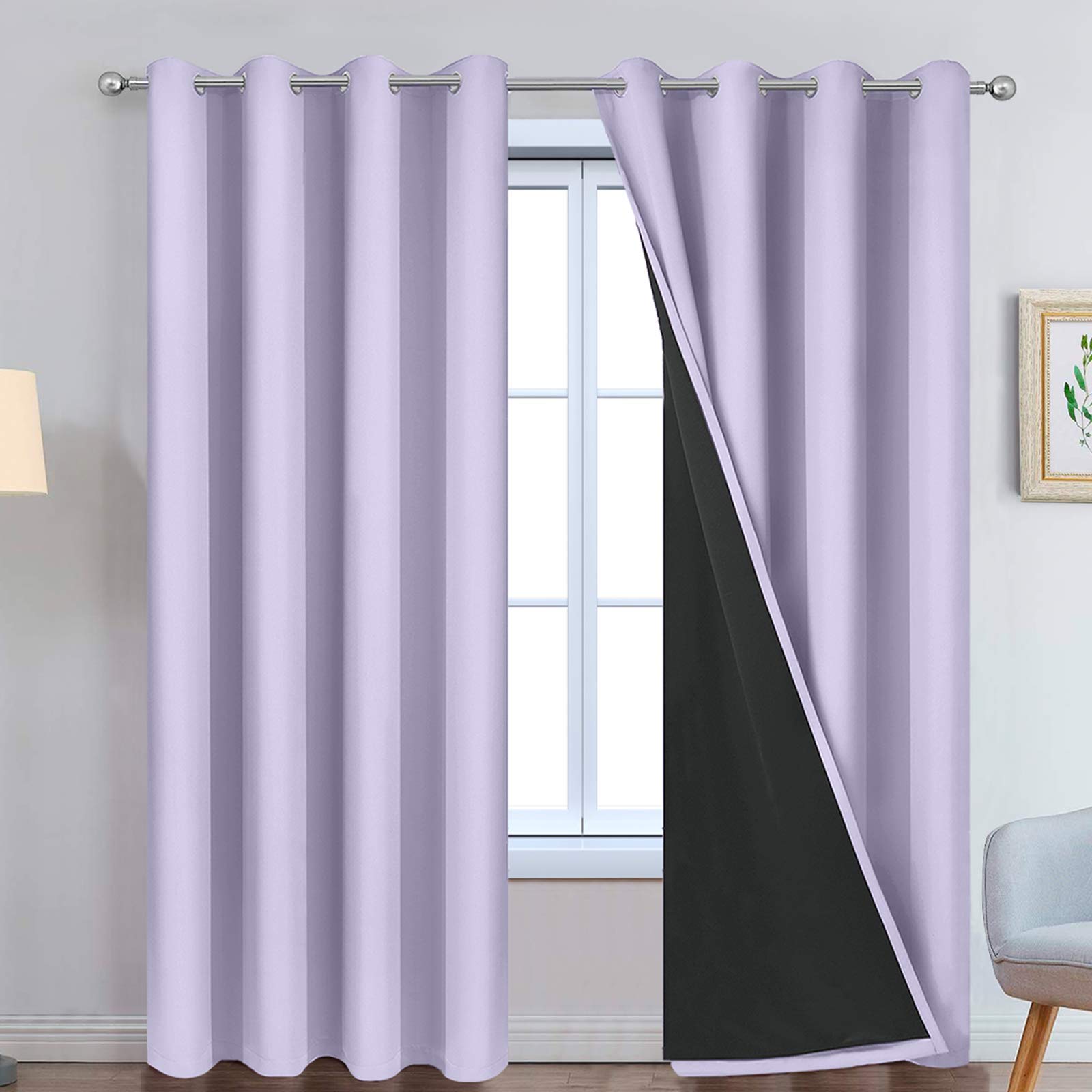 Yakamok 2 Thick Layers 100% Completely Blackout Window Curtains,Thermal Insulated Noise Reducing Drapes For Girl'S Bedroom(52Wx8