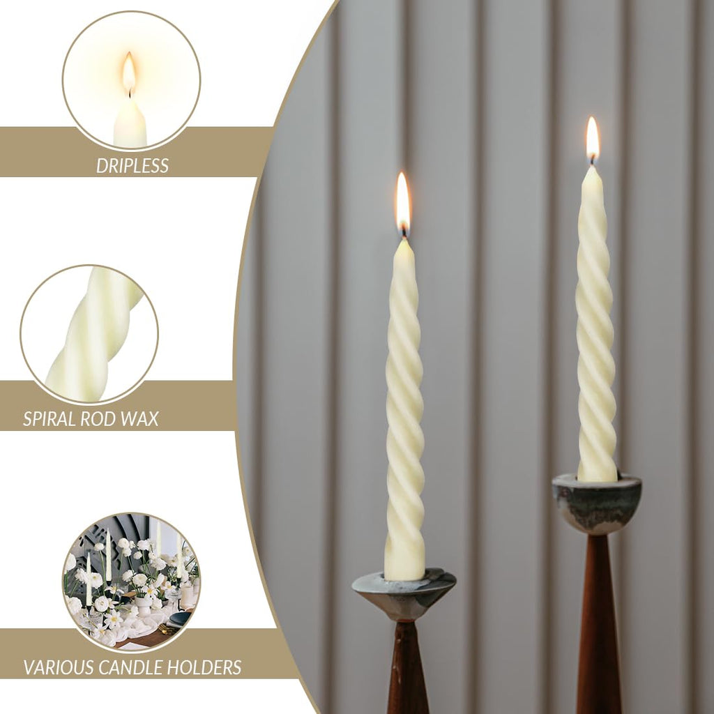 12 Pcs Natural Beeswax Spiral Taper Candles, Dripless Short Candle Sticks For Dinner Wedding Party Christmas Home Decorations -