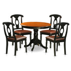 East West Furniture ANKE5-BLK-LC 5 Piece Kitchen Table & Chairs Set Includes a Round Dining Room Table with Pedestal and 4 Faux Leather Dining Room Chairs, 36x36 Inch, Black & Cherry
