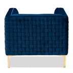Baxton Studio Seraphin Glam and Luxe Navy Blue Velvet Fabric Upholstered Gold Finished Armchair