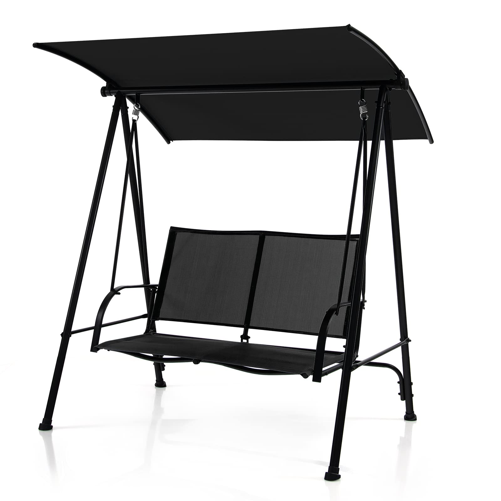 Tangkula 2 Person Porch Swing, Patio Swing With Adjustable Canopy, Comfortable Fabric Seat & Heavy-Duty Steel Frame, Outdoor Canopy Swing For Patio, Garden, Poolside (Black)