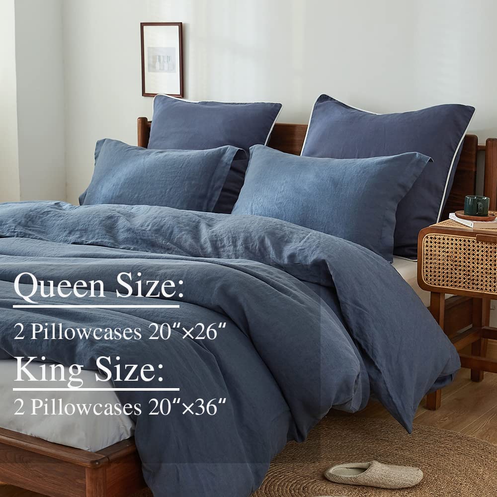 Simple&Opulence 100% Belgian Linen Pillow Shams -Set Of 2, Standard Size - Basic Style Breathable Pure Linen Suitable For Home - Soft And Durable With Envelope Closure (20''X 26'', Classic Blue)