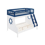 Acme Farah Twin Over Full Wooden Bunk Bed with Ladder in Navy Blue and White
