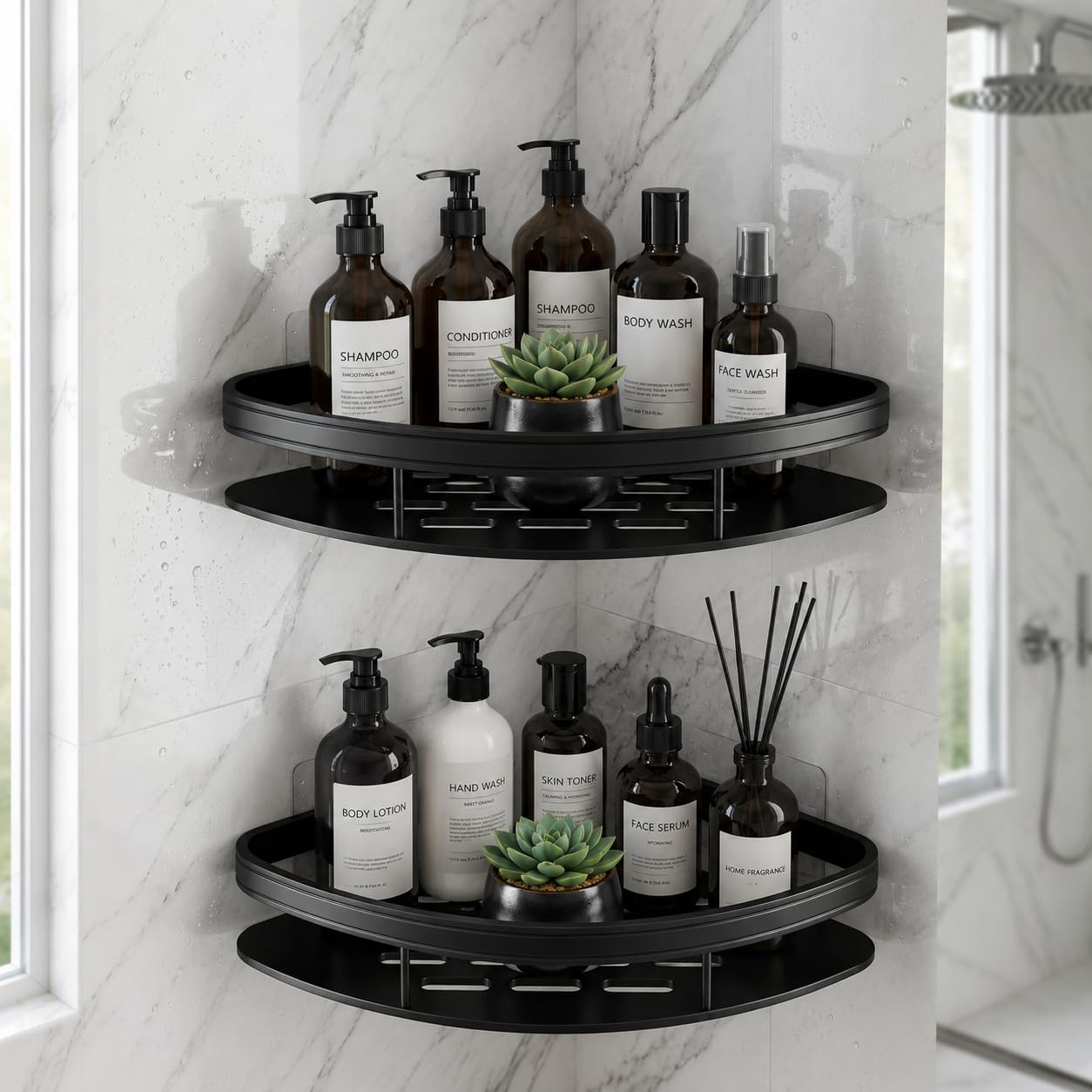 Crova Bathroom Corner Shelf Pack Of 2  Self Adhesive, No Drill Wall Mounted Aluminium Shower Caddy & Storage Organizer | Rust P
