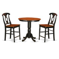 East West Furniture JAKE3-BLK-W 3 Piece Counter Height Dining Table Set Contains a Round Kitchen Table with Pedestal and 2 Dining Room Chairs, 36x36 Inch, Black & Cherry
