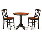 East West Furniture JAKE3-BLK-W 3 Piece Counter Height Dining Table Set Contains a Round Kitchen Table with Pedestal and 2 Dining Room Chairs, 36x36 Inch, Black & Cherry