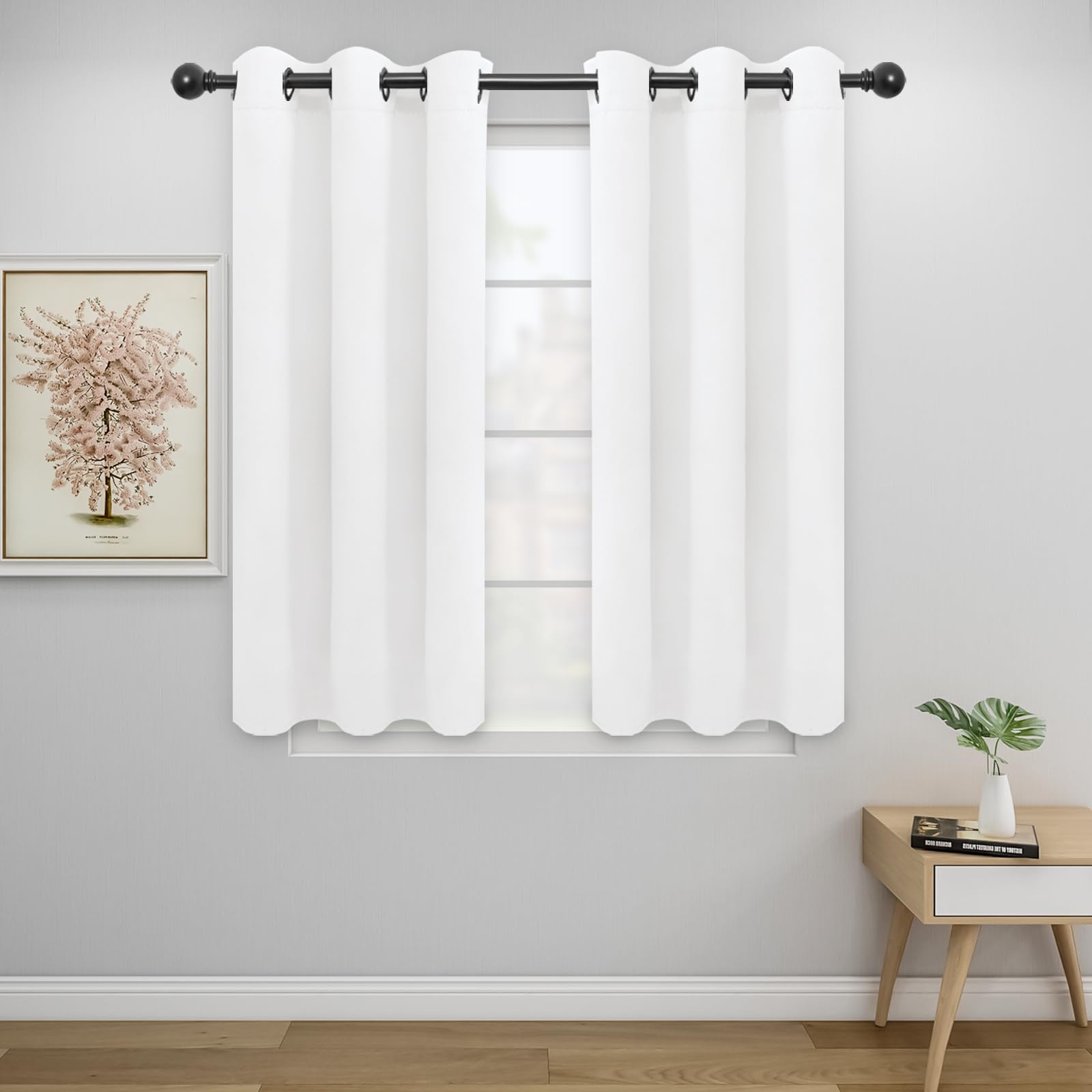 Easy-Going Blackout Curtains For Bedroom, Solid Thermal Insulated Grommet And Noise Reduction Window Drapes, Room Darkening Curtains For Living Room, 2 Panels (34X45 In, White)