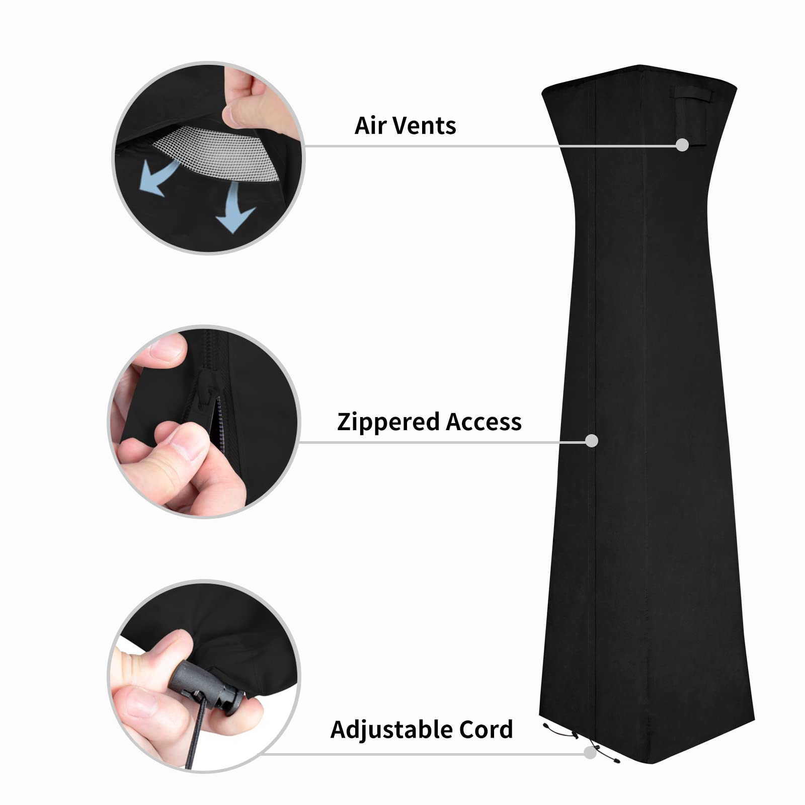 Easy-Going Pyramid Torch Patio Heater Cover With Zipper And Storage Bag, Waterproof Outdoor Heater Cover Dustproof, Uv-Resisant, Wind-Resistant (90'H X 23'L X 23'W, Black)