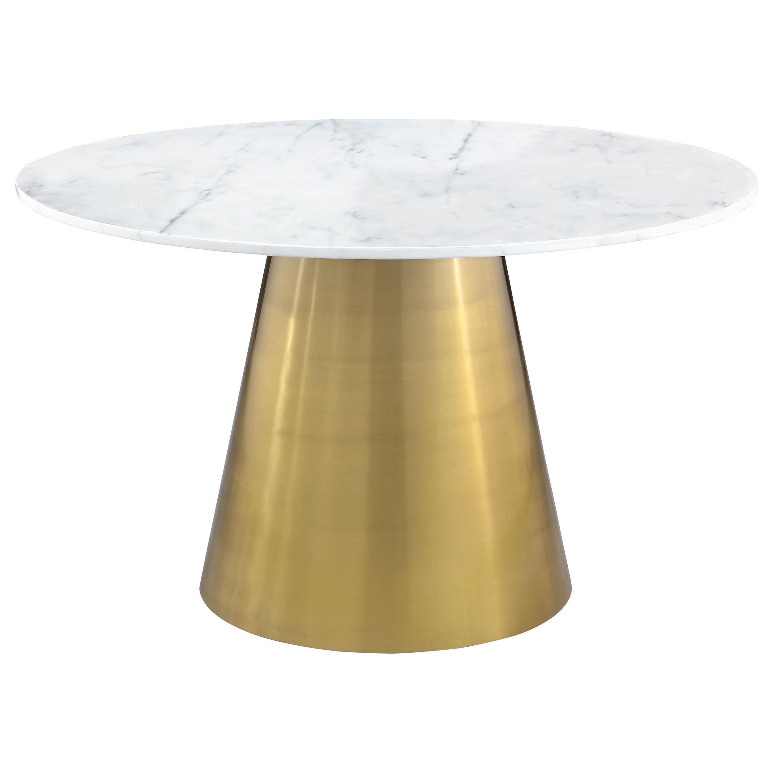 Coaster Home Furnishings Ambrose Round Dining Table Genuine Marble with Stainless Steel White and Gold