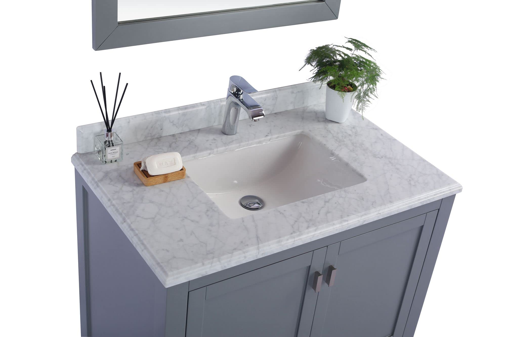 Laviva Wilson 36 Grey Cabinet White Carrara Marble Countertop - Thumbnail 2