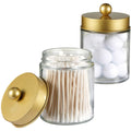Apothecary Jars Bathroom Countertop Storage Organizer Canister - Cute Qtip Dispenser Holder Glass with Lid- for Cotton Swabs,Bat