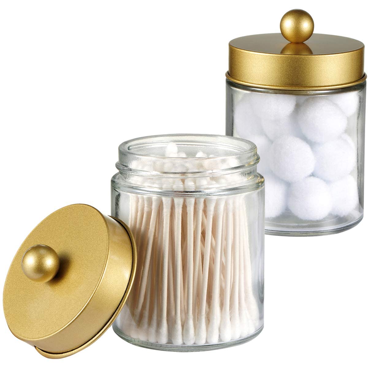 Apothecary Jars Bathroom Countertop Storage Organizer Canister - Cute Qtip Dispenser Holder Glass with Lid- for Cotton Swabs,Bat