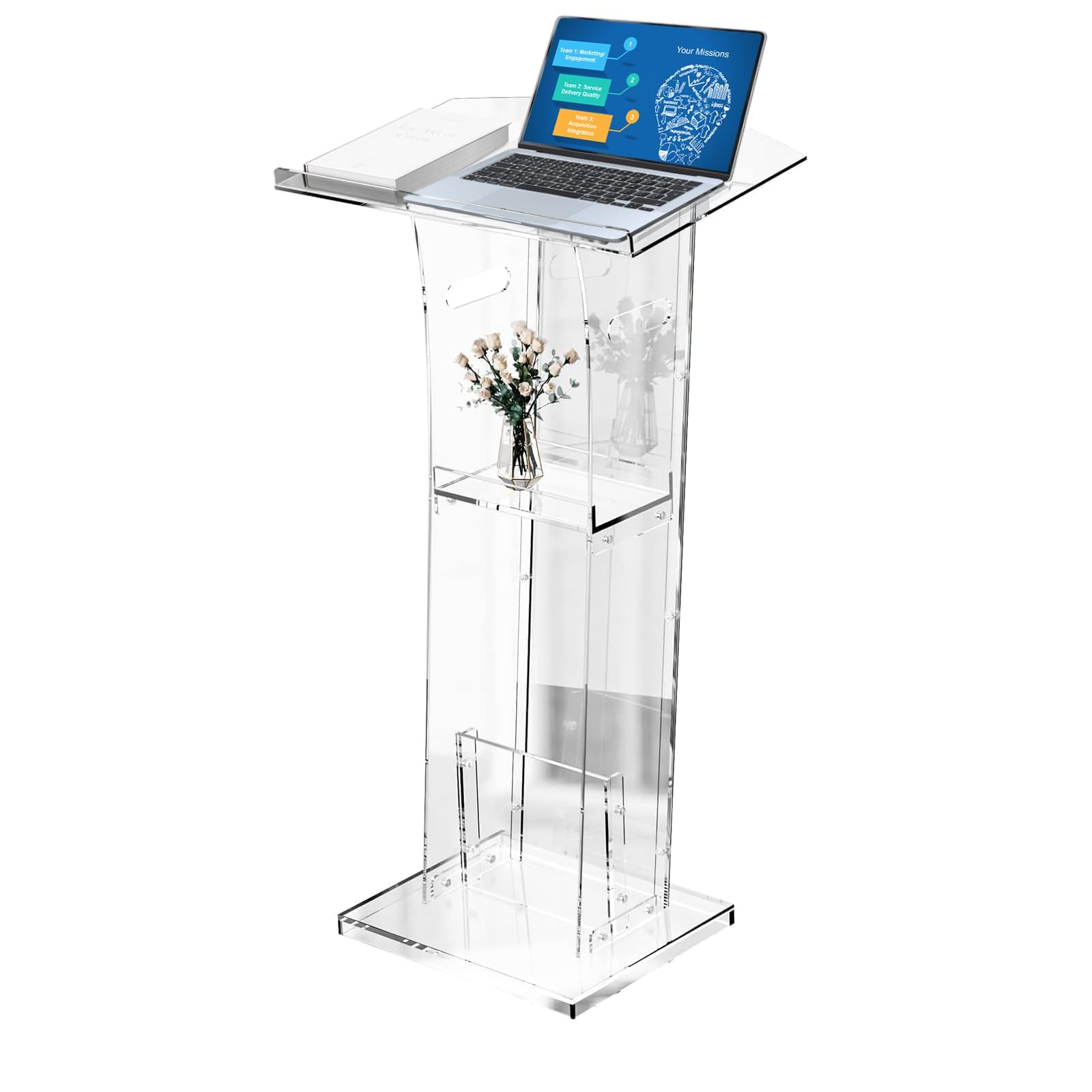 Ksacry Acrylic Clear Podium Stand With Storage Shelf,Plexiglass Pulpits For Churches,Conference,Speeches,Weddings,Classroom,Professional Presentation Podiums (23.6' L X 17.7' W X 43' H, Transparent)
